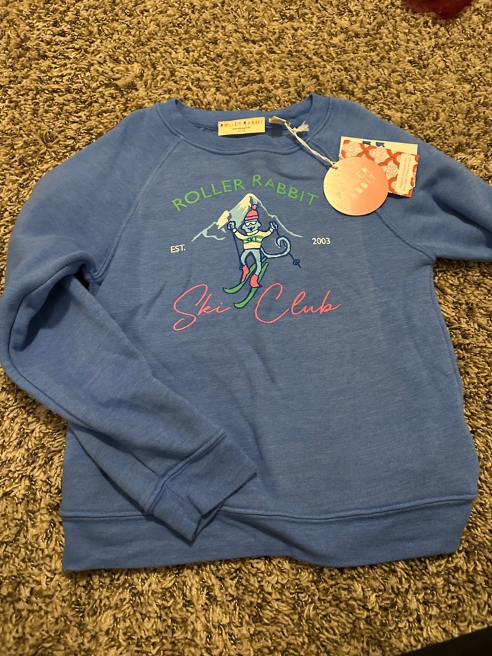 Roller Rabbit Blue Ski Club Pullover with Colorful Graphic